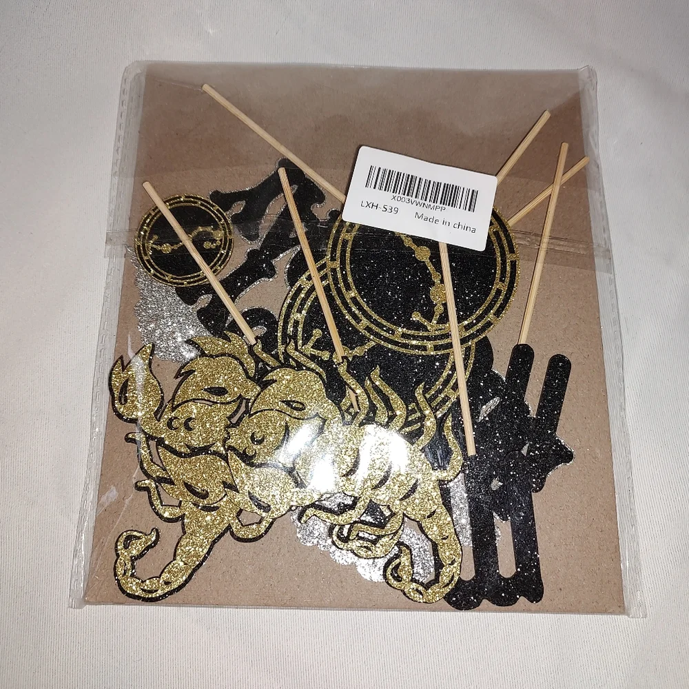 Scorpio Cake Toppers NWT-Open Container Black Gold Glitter Horoscope Scorpion